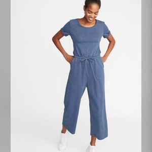Waist-Defined Wide-Leg French-Terry Jumpsuit